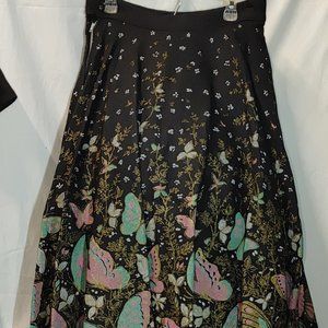 Vintage 1950s Like Alfred Werber Skirt/ Black Multi Color Butterfly Border Print